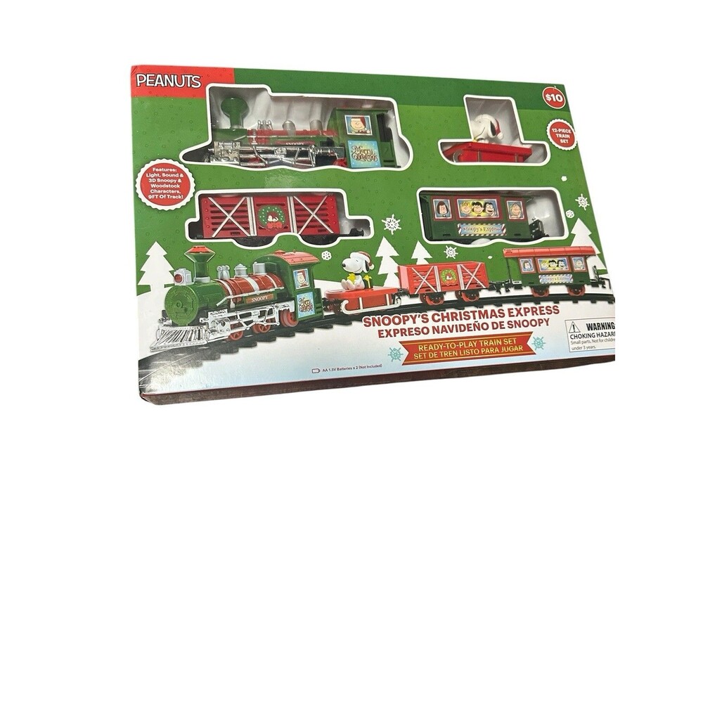 Rare Peanuts Snoopy Charlie Brown Christmas Express Train Set, 12 piece Open Box